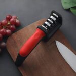Professional Kitchen Knife Sharpener with 3-Stage Sharpening System, Ergonomic Red Handle, Black (1, 4-Stage) - Image 3