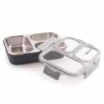 WARMEO BENTO Microwave-Safe Stainless Steel Lunchbox with 3 compartments,bpa Free,Perfect for Office, School, Travelling, 750ml-Grey