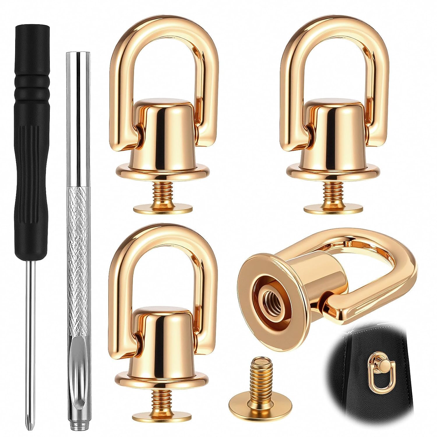 711t-5I7f5L._SL1500_.jpg 6 PCS D Rings for Bags, Bag Hooks for Handbags, Four U-Shaped Metal Clasps with Two Installation Tools, Durable Bag Hardware Accessories for Purse Strap Replacement and Repair - Image 1