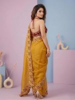 Embroidered Georgette Saree for Women with Designer Blouse Piece | Soft Lightweight Fabric with Floral Thread Work Border | Traditional Saree for Festive, Wedding & Daily Wear - Image 6