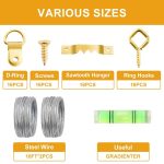 303Pcs Picture Hanging Kit, Picture Hangers Assorted Kit with Heavy Duty Picture Hanging Hooks/Hardware Nails/Sawtooth/Wire/D Rings/Level, Metal Picture Wall Hooks for Frame Canvas Mounting - Image 7