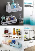 Self-Adhesive Plastic Bathroom Wall Shelf Basket with Drain Holes, No Drill Rectangular Storage Rack for Shampoo Soap Organiser, White Pack of 2 - Image 4