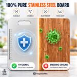 OrganizeMee Stainless Steel Chopping Board Large for Kitchen - Premium Cutting Board Vegetable and Fruit Cutter Chopper, Heavy-Duty Metal Chopping Board, Big Size Pad (36 cm X 25 cm) - Image 5