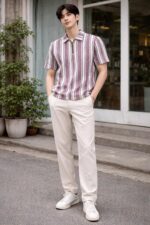 London Hills Men’s Loose Fit Half Sleeve Vertical Striped Polo T-Shirt with Zip Collar | Premium Polyester Fabric | T Shirt for Man | Tshirt | Shirts Men | Tshirt for Man | Men T-Shirts - Image 4