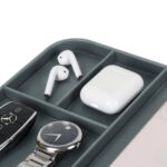 V-CUBE Designs Premium Vegan Leather Valet Tray|Stylish & Modern Office Desk Tray| Table/Bedside/Entryway Organiser for everyday essentials like Keys, Phone, Watch, Wallet, Jewellery|Spill-Proof| Grey - Image 2