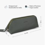 Bellblock Classy Pencil Pouch | Multi-Use Travel Organizer Pouch for Stationery/Cosmetic/Makeup Brushes | Premium Pencil Case for School, Office | Vegan Leather (Dark Green) - Image 3