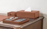 V-CUBE Designs Premium Vegan Leather Executive Set of 6| Multipurpose Personal Desk Organizer| Desk Mat | Valet Tray| Tissue Holder | Pen Holder| Coaster | Mobile Stand for Office Table & Home - Tan - Image 5