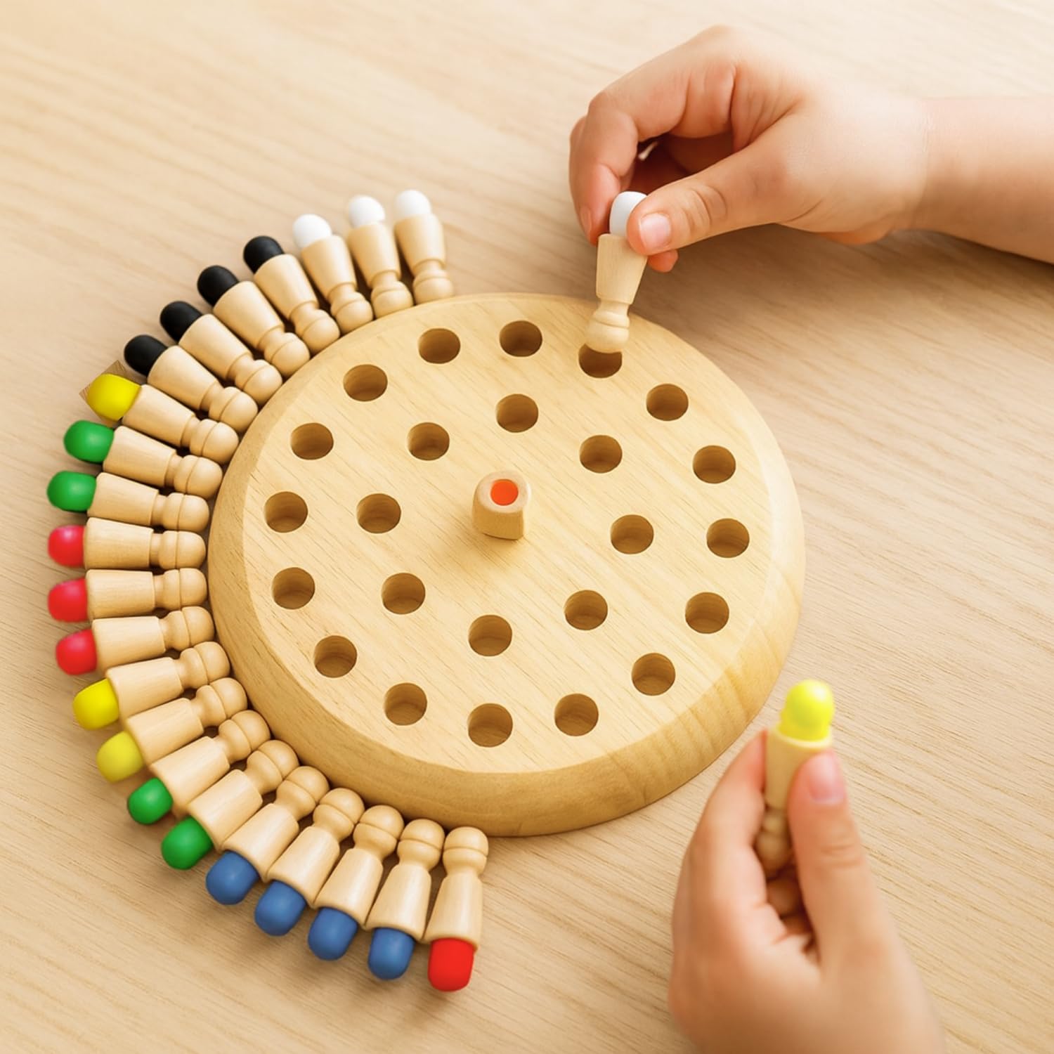 714fyFURHVL._SL1500_.jpg Toy Imagine Wooden Color Memory Chess Game for Kids Age 3+ | Wooden Memory Match Stick Chess Board Game | Brain Puzzle Toy for Boys, Girls & Adults | Montessori Learning & Family Game - Image 1
