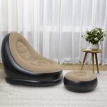 DREAM SKY Inflatable Lounger Set, 2-in-1 Sofa Chair with Footstool, Portable Outdoor Recliner with Air Pump, Multicolor (Brown)