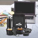 MILTON Pro Lunch Box with Steel Cutlery, 3 Microwave Safe Inner Steel Containers (180ml, 320ml, 450ml) Plastic Chutney Dabba 100ml, Bottle 750ml with Insulated Bag, Office Tiffin, Black - Image 8