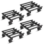 Urban Plant Heavy Duty Plant Stand with Wheels | Wheel Pot Trolley for Balcony, Indoor & Outdoor | Rust-Proof Metal Gamla Stand (Black Square Caddy - Pack of 4)