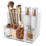 MosQuick® Clear Acrylic Cosmetic Organizers with 3 Compartments Makeup Organisers for Desk Bathroom Bedroom Stationery Items Makeup Brush Holder Pen Stand remote holder Multifunctional Organiser