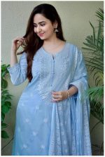 Nayasi Women's Viscose Floral Embroidered Straight Kurta Pant with Dupatta - Image 2
