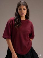 RodZen Women Half Sleeve Polycotton Rib Textured Oversized Tshirt|Drop Shoulder|Loose Fit Tshirt|Stretchable - Image 5