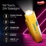 Eveready DL 101 Minimight, 1W Rechargeable LED Emergency Torch + 2W Sidelight, Pocket-Friendly Hexagonal Design, Hands-Free Clip, Type B/Micro USB Charging, Overcharge & Deep Discharge Protection - Image 3