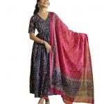 Nermosa Women Printed Anarkali Kurta and Pant Set with Dupatta