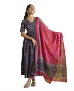 Nermosa Women Printed Anarkali Kurta and Pant Set with Dupatta