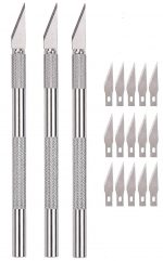 Worison 3pc Detail Pen Cutter with 15 Interchangeable Sharp Blades for Carving, Mat Cutting, Paper Cutting etc