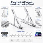 Aluminium Laptop Stand Adjustable 6 Angles Foldable Ergonomic Laptop Riser for Desk with Cooling Ventilation Anti Slip Silicone Portable Notebook Stand for 10 to 15.6 Inch Laptops Grey - Image 4