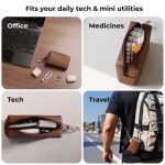 eo Travel Organizer Pouch | Toiletry Pouch for Men & Women | Mini Cable Organiser Bag for Travel, Tech, Charger & Laptop Cable Pouches with Carabiner, Super Smooth Zipper (Brown) - Image 4