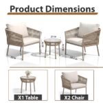 BRISHI Braid & Rope Garden Patio Seating Chair and Table Set Outdoor Balcony Garden Coffee Table Set Furniture with 1 Table and 2 Chairs Set with Cushion (Beige and White), 61 cm, 81.3 cm - Image 7