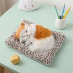 Realistic Sleeping Cat Plush Toy & Sound, Musical Pillow Furry Cute Kitty Animal for Car Office Gift Home, Brown, White, Grey, 10 cm - Image 5