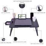 Foldable Wooden Mini Laptop Table for Bed, Study Table with Drawer, Mobile Holder (Blacks) - Image 4