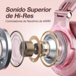 OneOdio A70 Bluetooth Over Ear Headphones, Wireless Headphones w/ 72H Playtime, Hi-Res, 3.5mm/6.35mm Wired Audio Jack for Studio Monitor & Mixing DJ Guitar AMP, Computer Laptop PC Tablet - Rose Gold - Image 6
