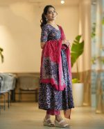 Nermosa Women Printed Anarkali Kurta and Pant Set with Dupatta - Image 4