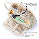 EASTHILL Polyester Big Capacity Pencil Case High Large Storage Pouch Marker Pen Case Simple Stationery Bag School College Office Organizer For Teens Girls (Light Green) - Image 2