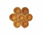 Ekta Enterprise Assorted Big Size Star Haldu Wooden Button Dia. 28mm, 2 Holed Buttons for Curtains, Designer Collection of Ethnic Ware, Ladies Kurties, Sewing, DIY Art and Craft Pack of 10 (Jalebi)