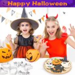 Halloween Cookie Cutters Set, 9-Piece Halloween Cutters - Stainless Steel Silver, Including Pumpkin, Ghost, Bat, Witch Hat, Candy Etc Baking Stamps Tool, for Holiday DIY Cookie and Kitchenware - Image 3