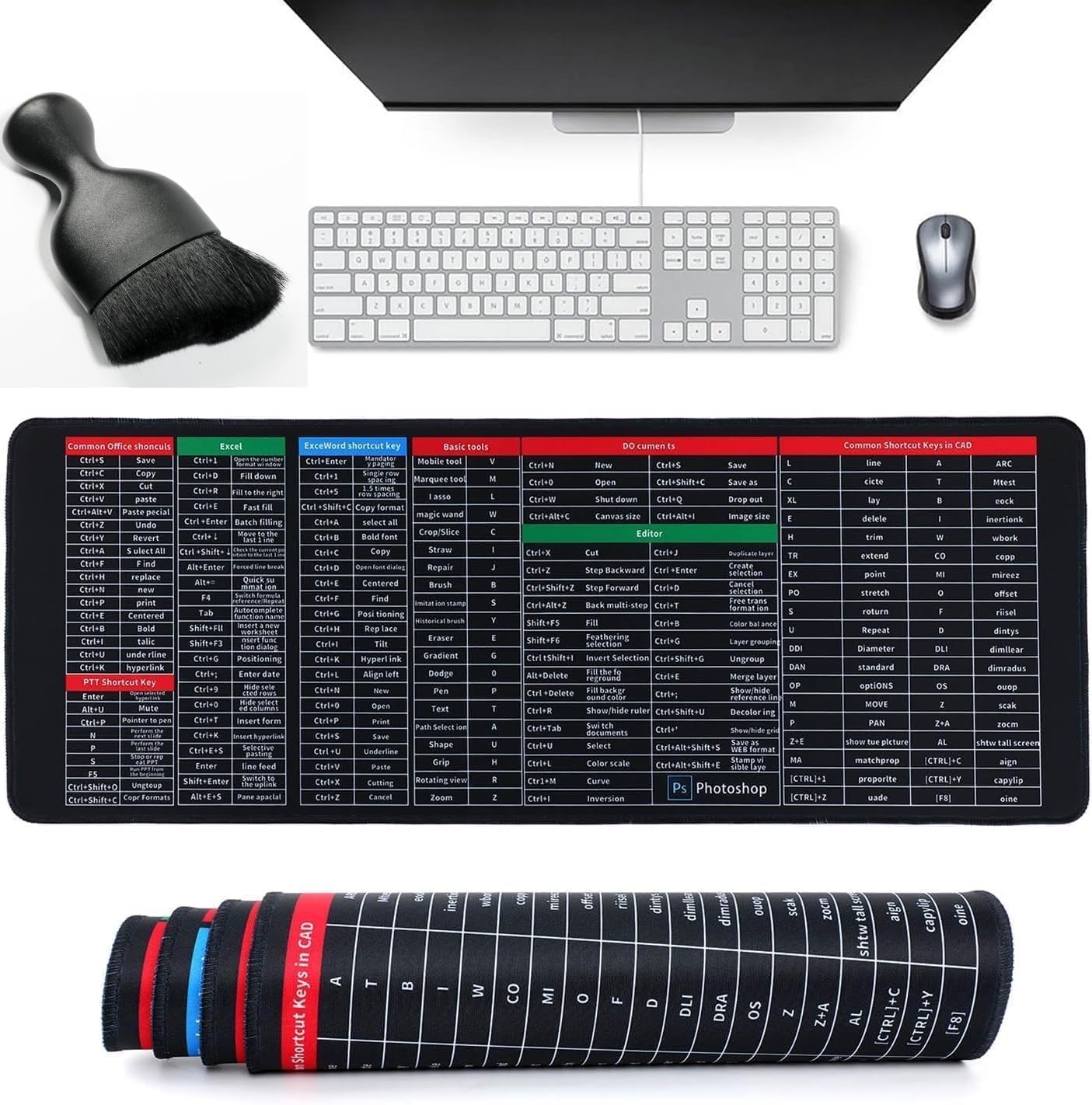 717bmkbDlL._SL1422_.jpg DC Anti-Slip Keyboard Pad with Office Software Excel Shortcuts Mousepad, Clear Extended Large Cheat Sheet Mouse Pad, Keyboard Mouse Pad for Office & Home(Keyboard Cleaner Brsh)80x30cm - Image 1