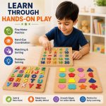 Wooden Alphabet, Number, and Shapes Puzzles for Toddlers - Montessori Educational Learning Toy Set for Boys & Girls - Chunky Colorful Peg Puzzles for 3+ Year Olds, 3-Pack - Image 5