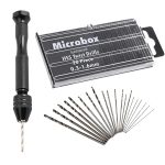 Sunkizzrs® 20 Pcs HSS Mini Twist Drill Bits Set (0.3-1.6mm) with Hand Pin Vise — Micro HSS Push Drill — Precision Hand Tool for Resin Arts Crafts/Model Making/Wood/DIY (21)