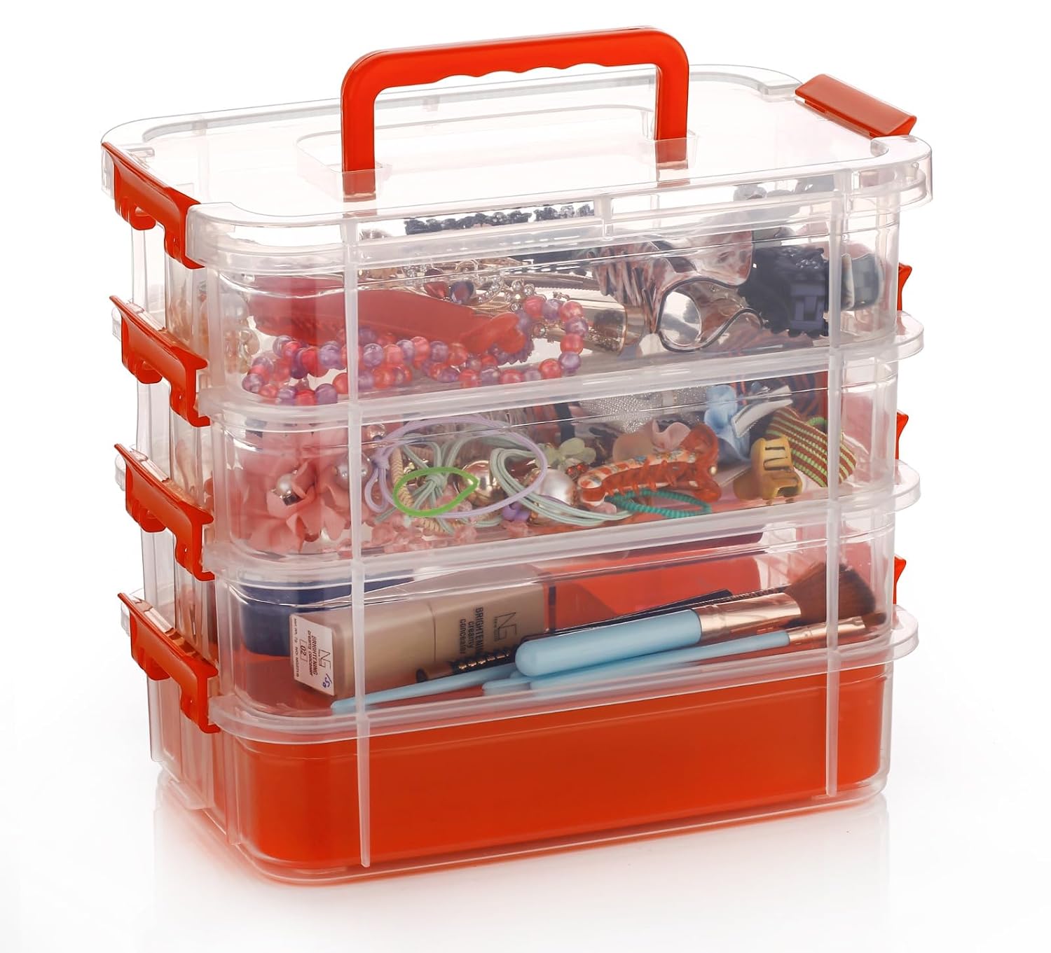 718IcIh58cL._SL1500_.jpg UCRAVO 4-tier Multi-Compartment Craft Storage Organizer Box with Dividers - Perfect for Art, Beads, Sewing Supplies, and Jewelry Making - Plastic Container - Ideal Hobby Organizer (MultiColor) - Image 1