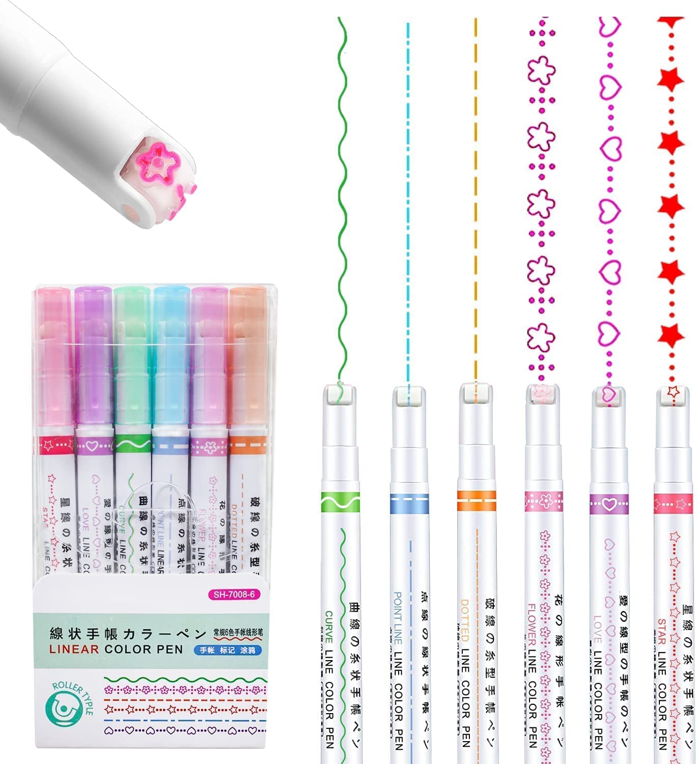 718TGSVUGwL._SL1500_.jpg Shuttle Art Linear Roller Pen Set – Pack of 6 Pattern Highlighter Magic Border Pen with 6 Colors for Journaling, Scrapbooking, Note Taking & Creative Decoration - Image 1