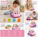 Pull Along Shape Sorting Car Toy for Toddlers 1+ Year | Educational Shape Sorter Vehicle with 4 Textured Shape Blocks & Storage Compartment | Montessori Learning Toy (Pink) - Image 3