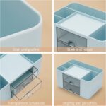 UCRAVO Plastic Stylish Stackable Desk Organizer with 2 Drawers and 5 Compartments Multi-Functional Desktop Storage Box with Pen Holder for Home,Office,School,Craft Supplies,and Art Stationery - Blue - Image 4