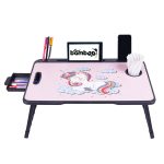 Real Bamboo Wood Smart Multipurpose Foldable Laptop Table with Cup Holder, Study Table, Bed Table, Breakfast Table, Portable,Ergonomic & Rounded Edges/Non-Slip Legs~~ (US Biding Unicorn)