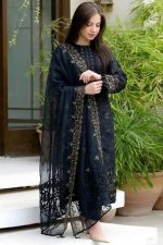 ROYALICA Women's Black Embroidered Georgette Pakistani Suit Set with - Image 5