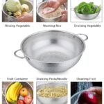 Skyzone Stainless Steel Kitchenware Colander Fruit Vegetable Basket Mesh Strainer Washing Rice Sieve Drain Basin Perforated Round Shape Bowl Pasta Grain Hold