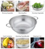 Skyzone Stainless Steel Kitchenware Colander Fruit Vegetable Basket Mesh Strainer Washing Rice Sieve Drain Basin Perforated Round Shape Bowl Pasta Grain Hold