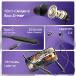 NB03 Lite Wireless Bluetooth Neckband Earphones with Mic | in-Ear Headphones with Deep Bass, Long Battery, Fast Charging, Magnetic Earbuds & Comfortable Fit for Calls, Music & Sports (Black) - Image 9