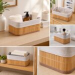 RIOWARE® Eco-Friendly Natural Bamboo Storage Basket Bin Organizer, Rectangular Multipurpose Storage Basket for Kitchen, Bathroom, Pantry, Bedroom & Office, Medium (1 Piece) - Image 2
