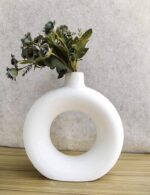 SPHINX White Ceramic Donut Vase, 6 Inch Modern Flower Vase for Pampas Grass, Dried Flowers, Home & Office Decor, Centerpiece, Handcrafted Gift Vase Only - Image 3