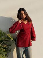 ANNI Designer Short Kurti for Women Latest Solid Design | V Neck Full Sleeve Kurti Tops for Women | Stylish Kurtis & Short Kurtis for Woman | Casual Kurti with Jeans | Kurtas for Woman - Image 5