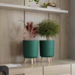 StyleX Store Modern White Flower Pot with Plastic Legs | Indoor Outdoor Planter for Home Garden Balcony Decor Ribbed Design Sturdy Plastic Mid-Century Style (Green Pack of 2) - Image 8