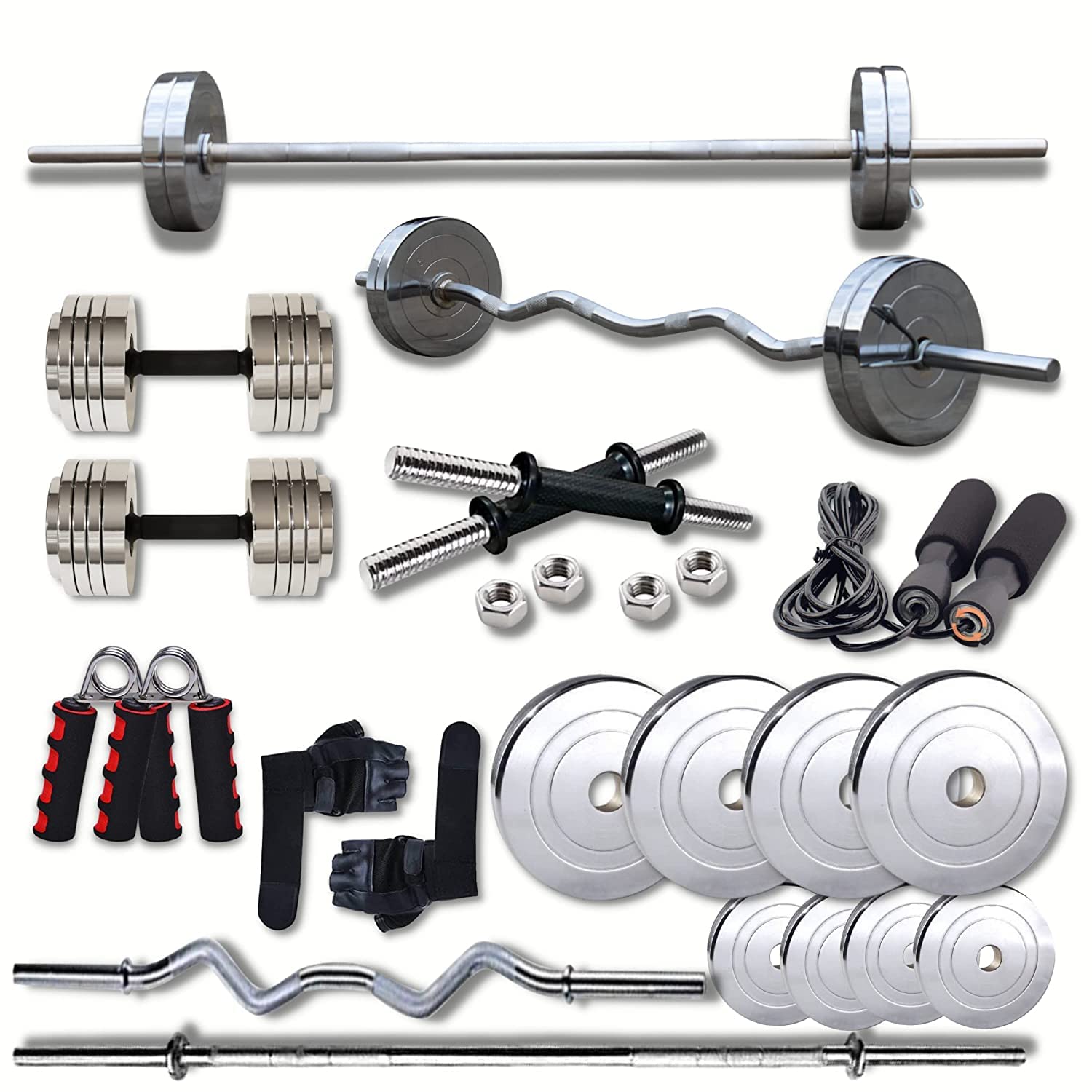 71B7gvF2L._SL1500_.jpg HASHTAG FITNESS 30kg Steel Home Gym Set & Gym Equipment Set for Home Workout & Adjustable Dumbbells Set - Image 1