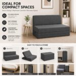 Convertible Sofa Bed Folding Floor Couch, Premium Upholstered Foam Sofa Cum Bed for Adults, Compact Space Saving Design for Home, Guest Room & Apartment (Graphite Grey, 6 * 6, Square) - Image 5